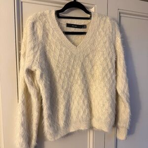 Vero Moda Cream Long Sleeve V-Neck Fluffy Knit Sweater